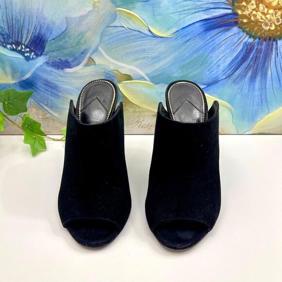 Tom Ford Black Suede Peep-Toe Mules With Gold Stiletto Heel Size 35 - Picture 5 of 12